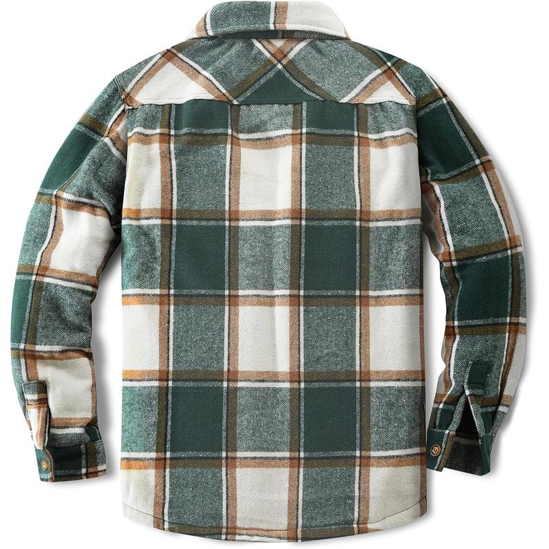 Men's Cotton Flannel Shirt Jacket Fleece Lined Long Sleeve Plaid Shirt for Men