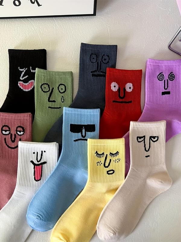 Men's Cartoon Print Crew Socks, Casual Moisture Wicking Mid-Calf Socks, Soft Comfy Breathable Socks for All Seasons Daily Wear