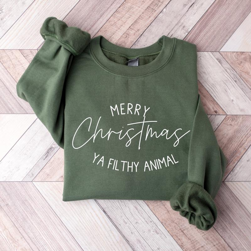 Merry Christmas Ya Filthy Animal Sweatshirt, Funny Christmas Shirt, Cute Winter Sweater, Holiday Sweaters, Merry Christmas Crewneck