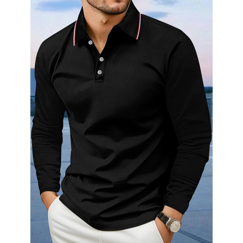 Long Sleeve Turn-Down Collar Polo Shirt for Men - Breathable Polyester Fabric, Perfect for Autumn and Winter Outdoor Activities - Comfortable and Versatile Casual Wear