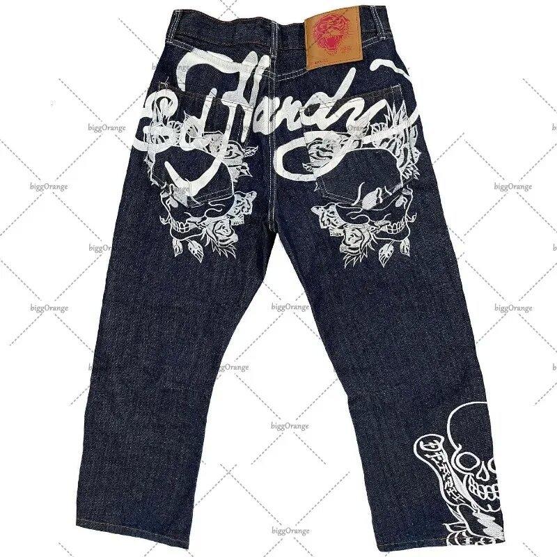 Street Jeans Men's Y2g Printed Hip Hop Straight Retro Loose Wide Leg Jeans