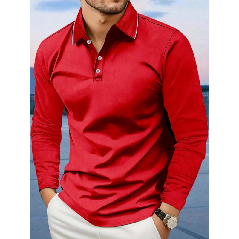 Long Sleeve Turn-Down Collar Polo Shirt for Men - Breathable Polyester Fabric, Perfect for Autumn and Winter Outdoor Activities - Comfortable and Versatile Casual Wear