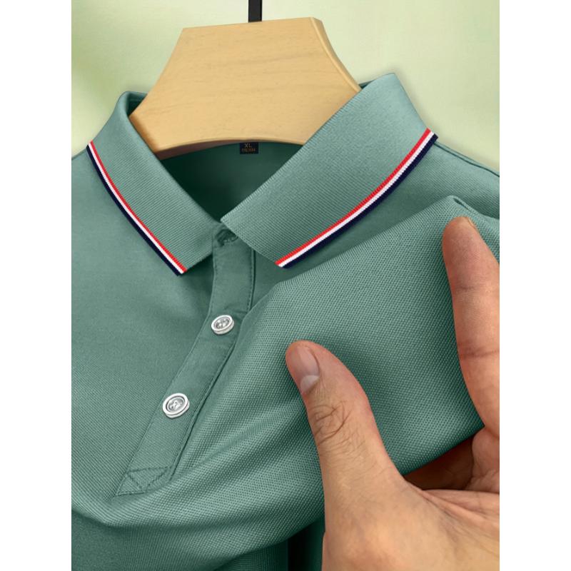 Long Sleeve Turn-Down Collar Polo Shirt for Men - Breathable Polyester Fabric, Perfect for Autumn and Winter Outdoor Activities - Comfortable and Versatile Casual Wear