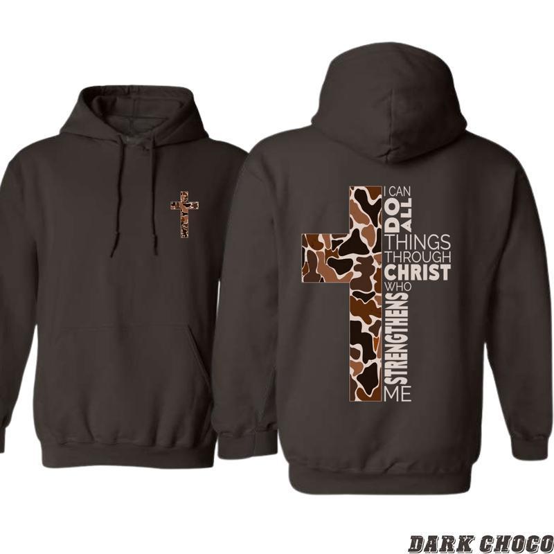 Christian 2 Siders Hoodie, Camo Cross Design with Philippians Verse, Perfect for Faithful Believers and Outdoorsmen, Cozy Hoodie for Men, Women