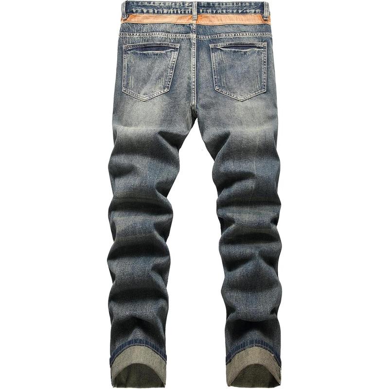 Men's Ripped Distressed Destroyed Slim Fit Straight Leg Denim Jeans