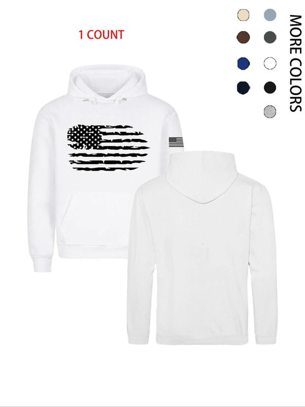 Men's American Flag Print Drawstring Hoodie, Casual Regular Fit Long Sleeve Pocket Hooded Sweatshirt for Fall & Winter, Men's Top for Daily Wear