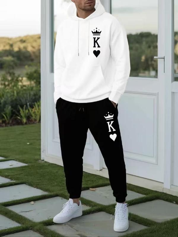 Men's Letter Print Kangaroo Pocket Hoodie & Drawstring Waist Sweatpants Set, Sporty Regular Fit Long Sleeve Hooded Sweatshirt & Pocket Jogger Pants, Men's Two-piece Outfits for Fall & Winter