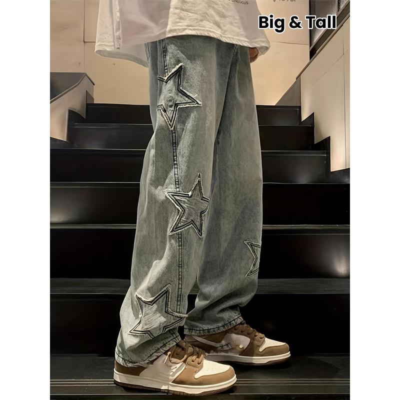 Y2g Men's XINGX Pattern Loose Straight Jeans, Casual Street Style Jeans