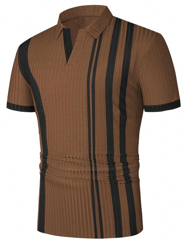 Men's Striped Print Polo Shirt, Casual Short Sleeve Collared Top for Summer, Fashion Men's Clothes for Daily Wear