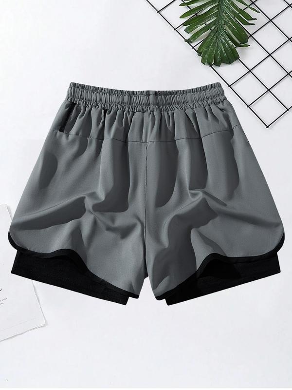 Men's 2 in 1 Letter Print Drawstring Waist Shorts, Men's Clothing Outfits, Regular Fit Casual Breathable Elastic Waist Straight Leg Shorts for Summer, Men's Bottoms for Daily Wear