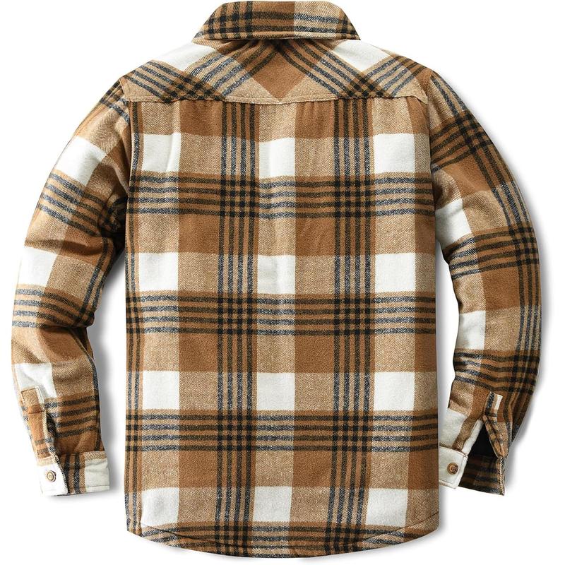 Men's Cotton Flannel Shirt Jacket Fleece Lined Long Sleeve Plaid Shirt for Men