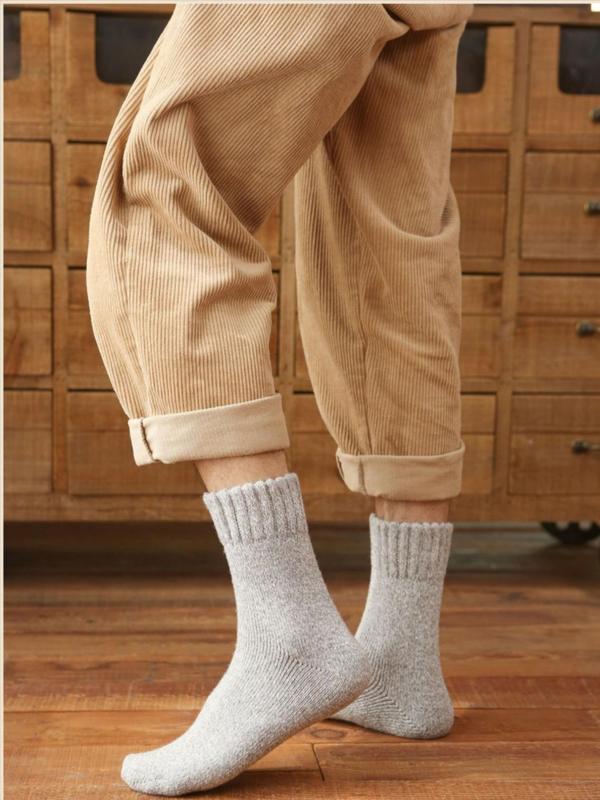 Men's Solid Color Thermal Lined Mid-calf Socks, Casual Soft Comfy Warm Crew Socks for Fall & Winter, Men's Socks for Daily Wear