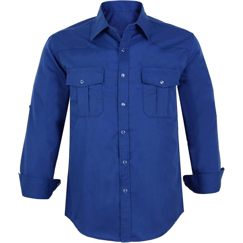 Men's Western Cowboy Long Sleeve Pearl Snap Casual Work Shirts