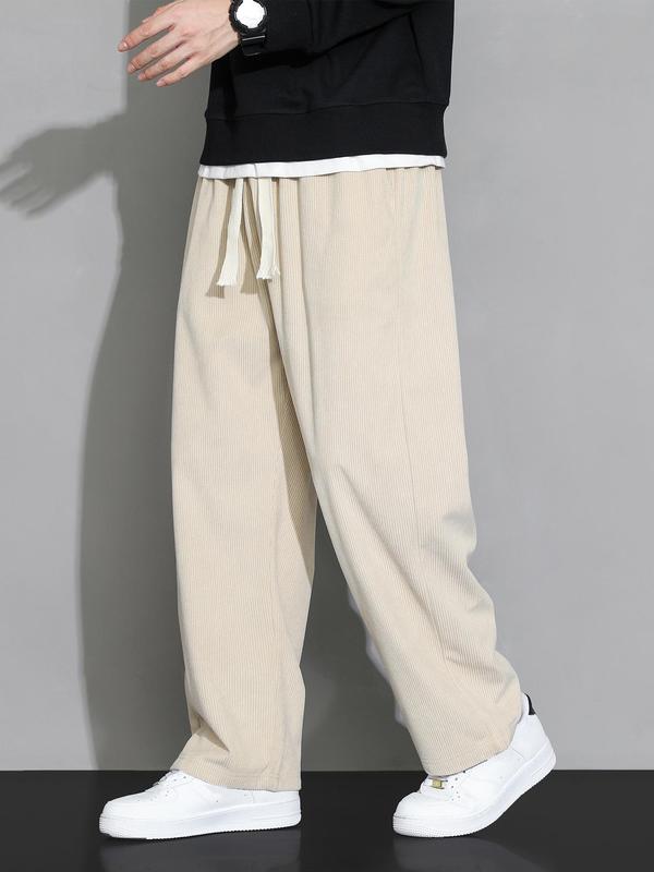 Men's Plain Pocket Drawstring Waist Corduroy Sweatpants, Fashionable Loose Baggy Straight Leg Pants for Men, Fall Pants for Men, Streetwear Trousers Menswear, Lazy Drippy Outfits Going Out Outfit, Fallfreshness Clothes Pantaloons