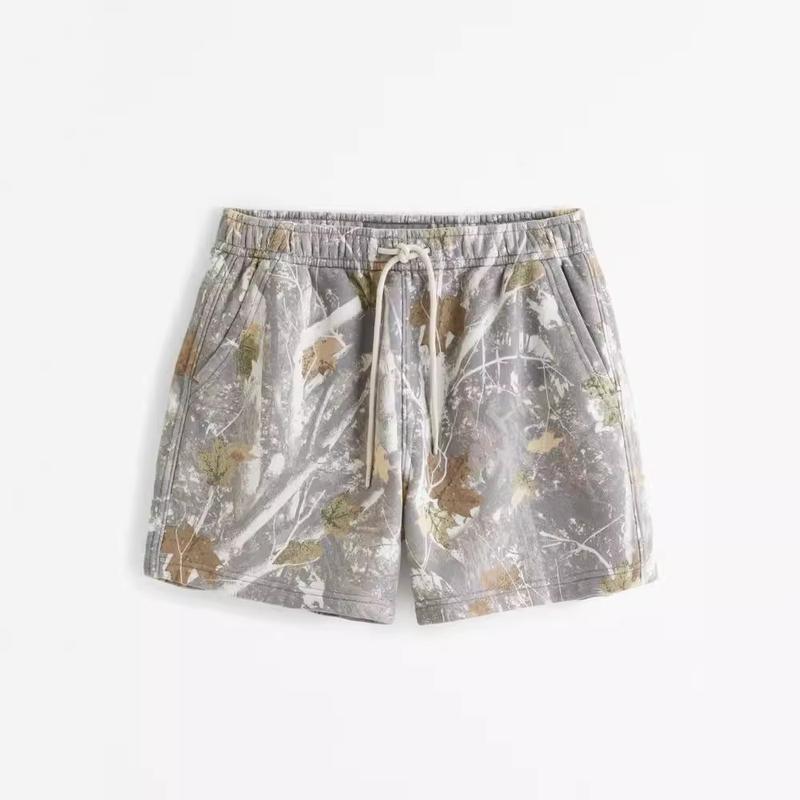 Maple Leaf Print Camo SweatShorts for Men and Women - Trendy Hunting Sweatpants with Drawstring - All-Season Wear - Fabric, Casual