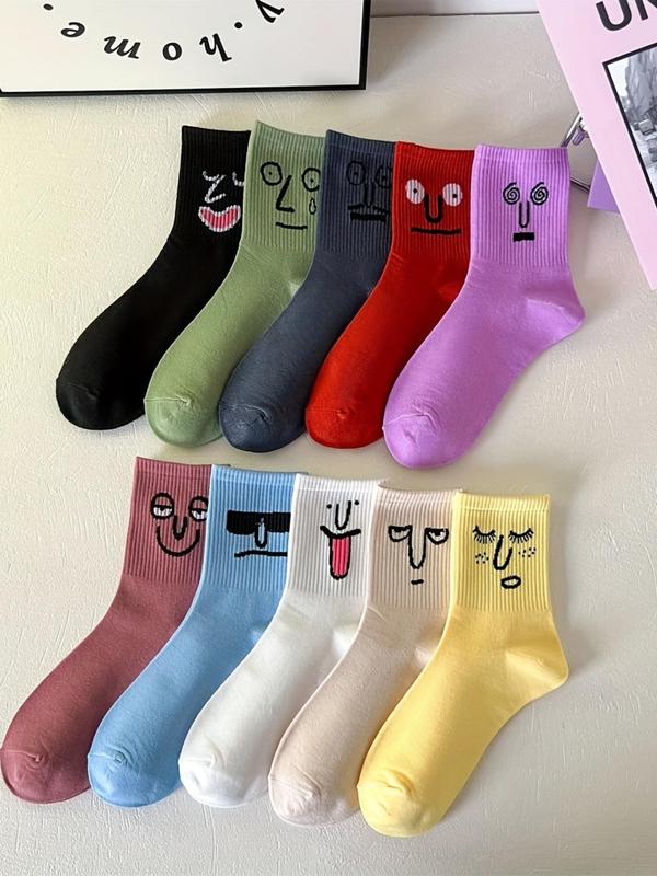 Men's Cartoon Print Crew Socks, Casual Moisture Wicking Mid-Calf Socks, Soft Comfy Breathable Socks for All Seasons Daily Wear