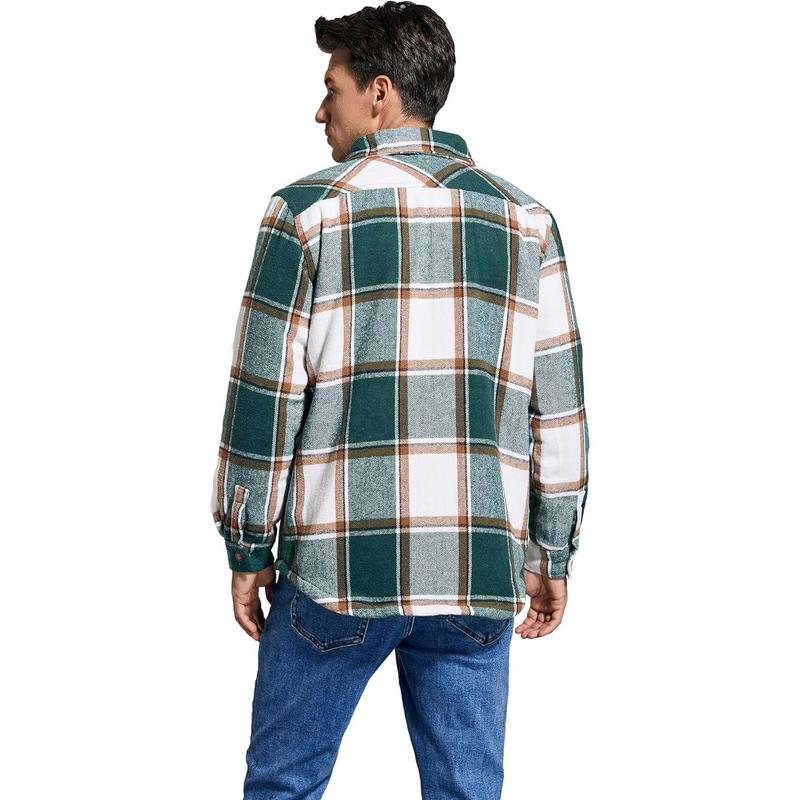 Men's Cotton Flannel Shirt Jacket Fleece Lined Long Sleeve Plaid Shirt for Men