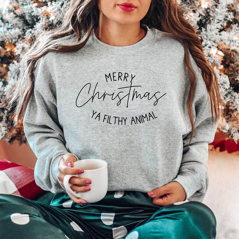 Merry Christmas Ya Filthy Animal Sweatshirt, Funny Christmas Shirt, Cute Winter Sweater, Holiday Sweaters, Merry Christmas Crewneck