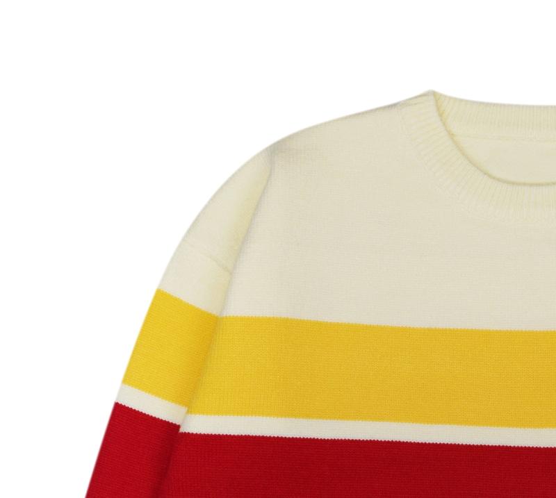 Steady Hands Yellow and Red Striped Cream Knit Sweater