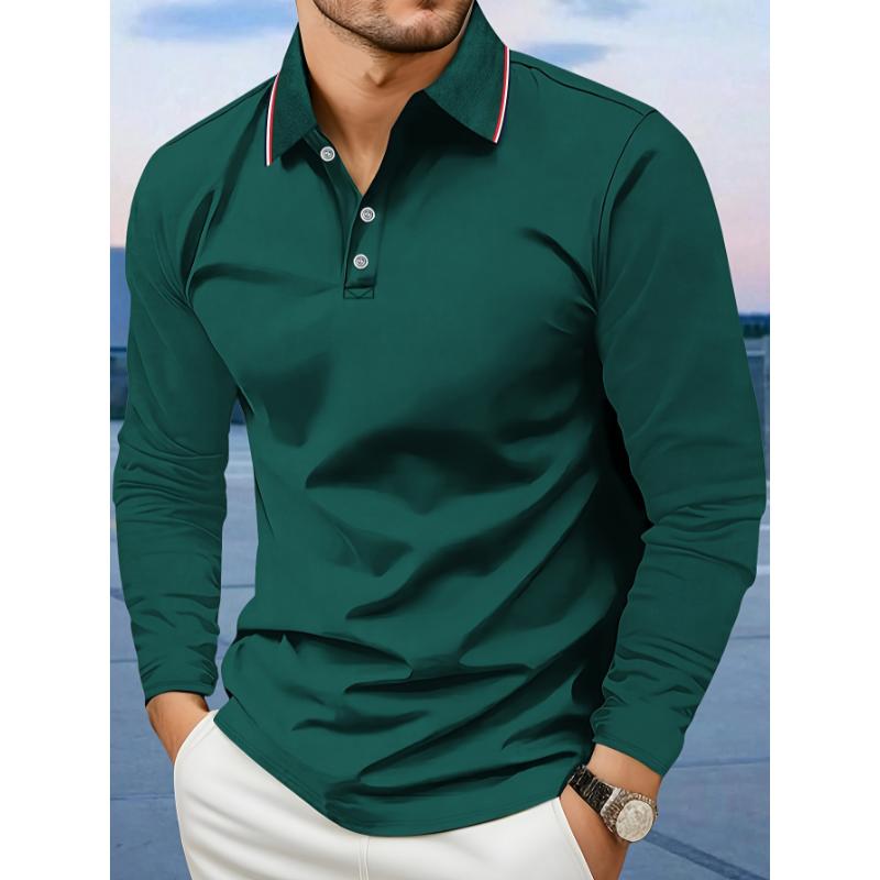 Long Sleeve Turn-Down Collar Polo Shirt for Men - Breathable Polyester Fabric, Perfect for Autumn and Winter Outdoor Activities - Comfortable and Versatile Casual Wear