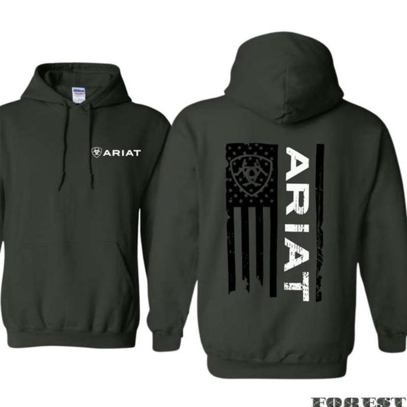 Ariat Hoodie - Classic American Flag Design with Bold Ariat Logo, Perfect for Western Lifestyle Enthusiasts, Comfortable Unisex Hoodie for Patriotic Style and Everyday Wear Menswear Sweaters