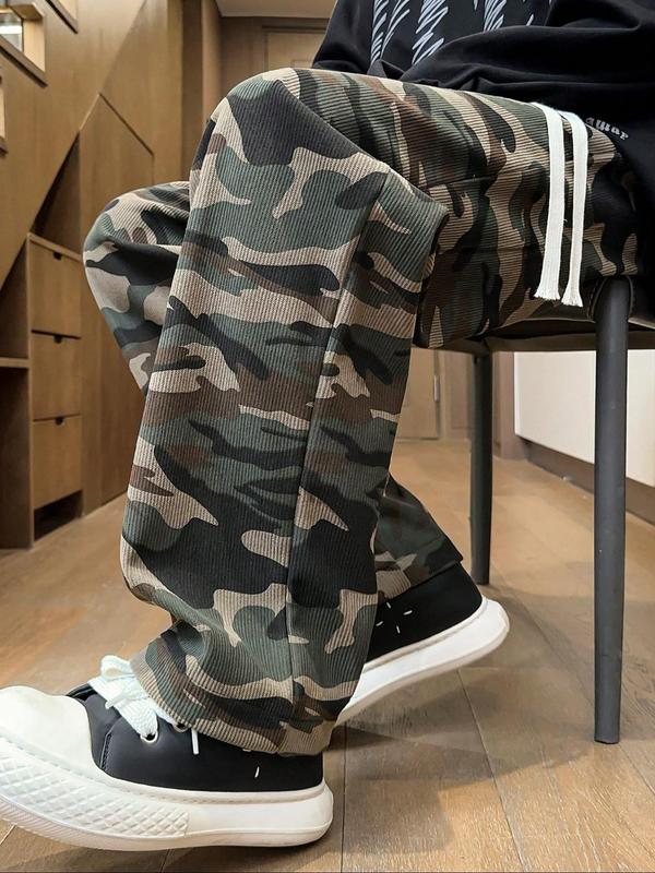 Men's Camo Print Drawstring Waist Sweatpants, Regular Fit Casual Comfy Pants for Fall & Winter, Men's Trousers for Daily Wear