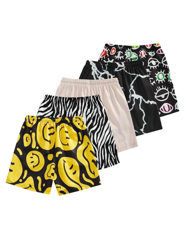 Men's All Over Print Drawstring Waist Beach Shorts, Casual Elastic Waist Pocket Shorts for Summer, Back-to-school Clothing, Men's Bottoms for Daily Wear,  Men Shorts