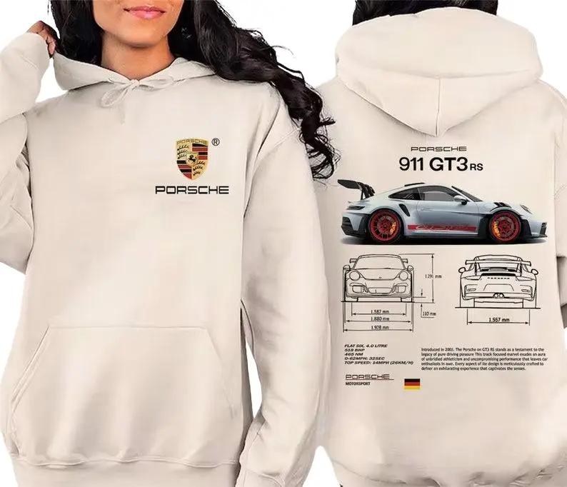 Porsche 911 GT3 RS Aesthetic Hoodie T-Shirt, Porsche 911 GT3 RS 2 Sided Hoodie, Unisex Shirt Casual Breathable Cotton Fabric Fashion Menswear