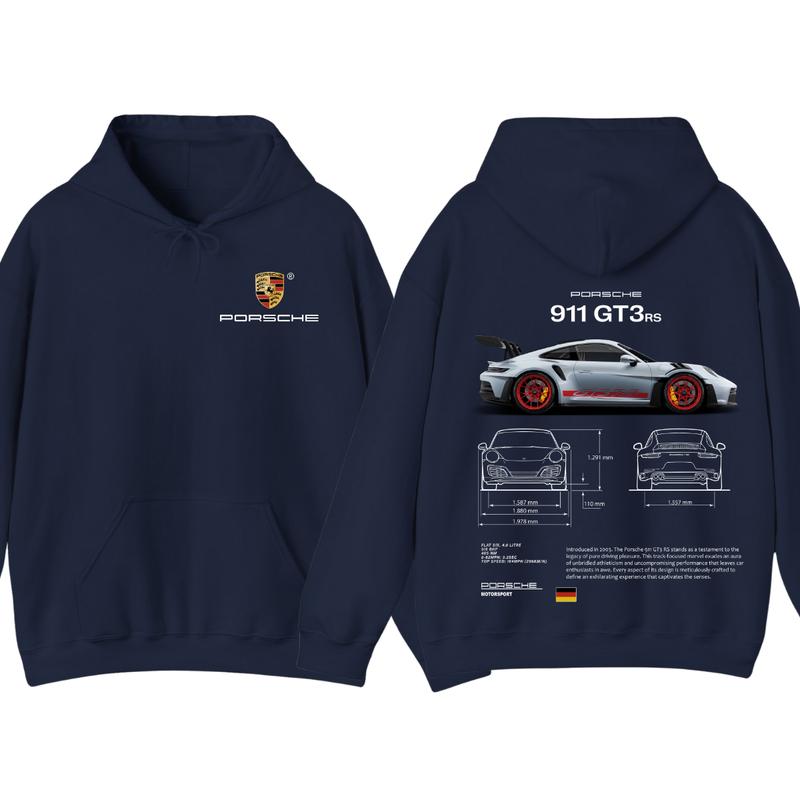 Porsche 911 GT3 RS Aesthetic Hoodie T-Shirt, Porsche 911 GT3 RS 2 Sided Hoodie, Unisex Shirt Casual Breathable Cotton Fabric Fashion Menswear