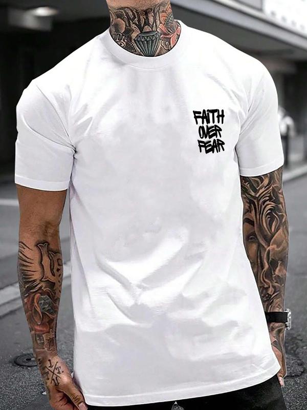 Unisex Men's Loose Letter Print Drop Shoulder Tee, Street Fashion Casual Short Sleeve Round Neck T-shirt for Summer, Graphic Tees, Streetwear Menswear for Daily Wear