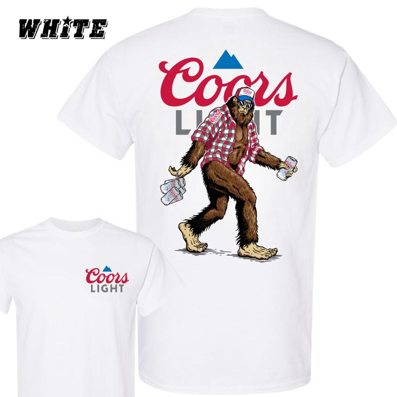 Coors Light Sasquatch T-shirt , Fun Bigfoot Design With Plaid Shirt And Coors Light Cans , Unisex Sand Tee , Perfect For Beer Lovers And Outdoor Enthusiasts , Comfortable And Stylish , Great For Casual Wear Classic Crewneck Menswear Streetwear Underwear