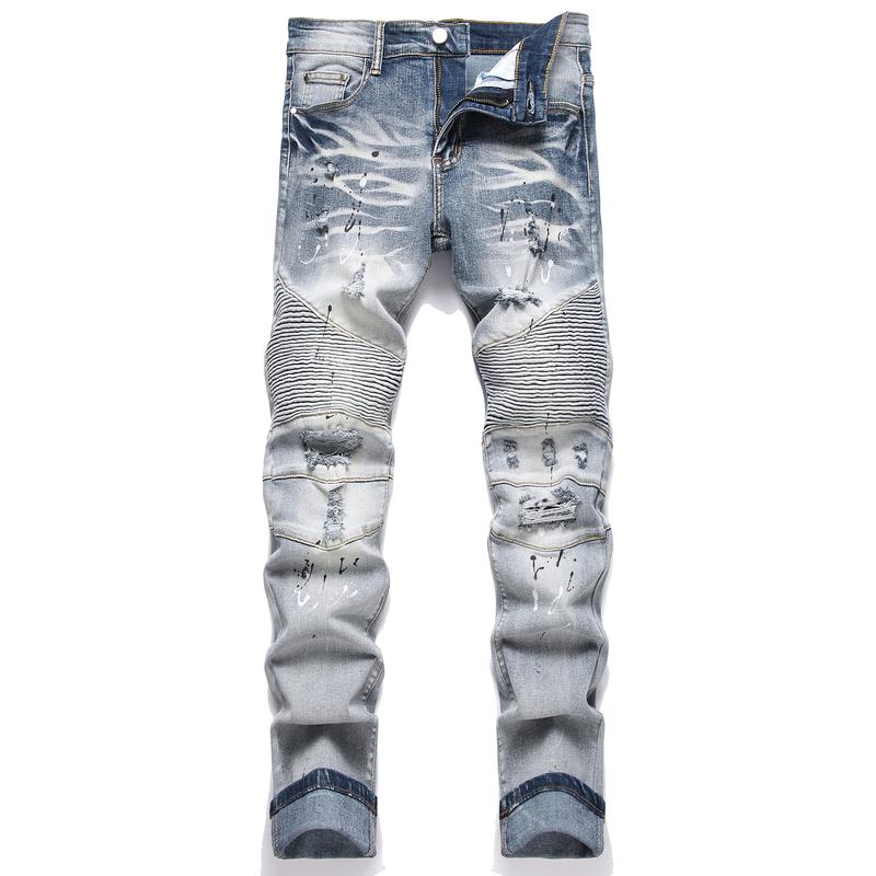 Men's Slim Fit Jeans Ripped Skinny Jeans for Men, Fashion Biker Jeans Stretch Moto Denim Pants Menswear Trouser