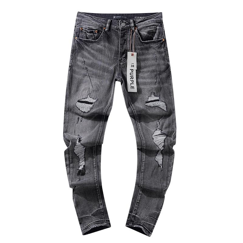 Purple-brand Men's Jeans Slim Fit Stretch Jeans Baggy Ripped Straight Skinny Denim Pants for Men Fashionable Biker Motocycle Holes Pants 2024