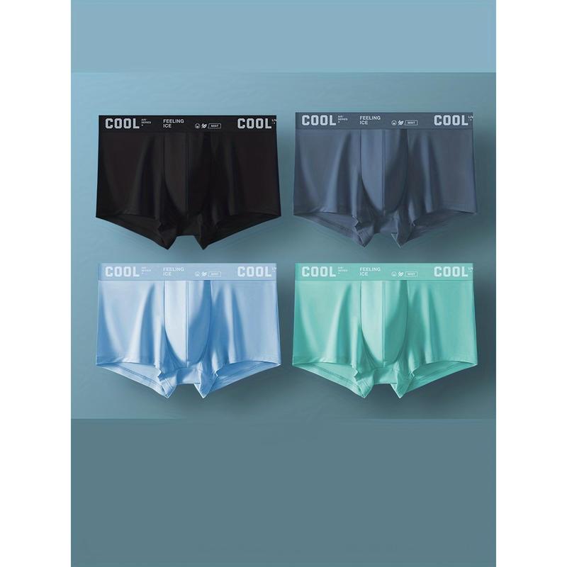 4pcs Ice Silk Men's Ultra-thin Cool Underwear, Breathable Soft Comfy Elastic Boxers Briefs Trunks Shorts Menswear Socks