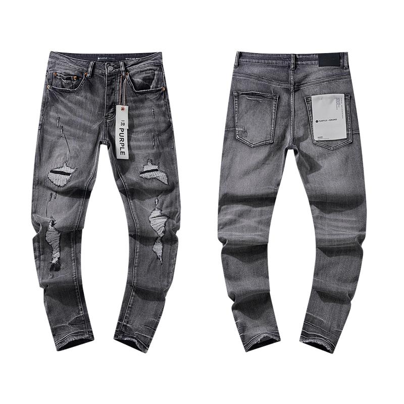 Purple-brand Men's Jeans Slim Fit Stretch Jeans Baggy Ripped Straight Skinny Denim Pants for Men Fashionable Biker Motocycle Holes Pants 2024