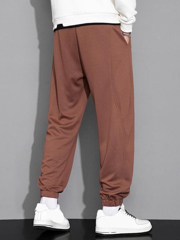 Men's Loose Letter Print Pocket Drawstring Sweatpants, Casual Cozy Elastic Waist Trousers For Daily Wear, Men's Bottoms For Spring & Fall