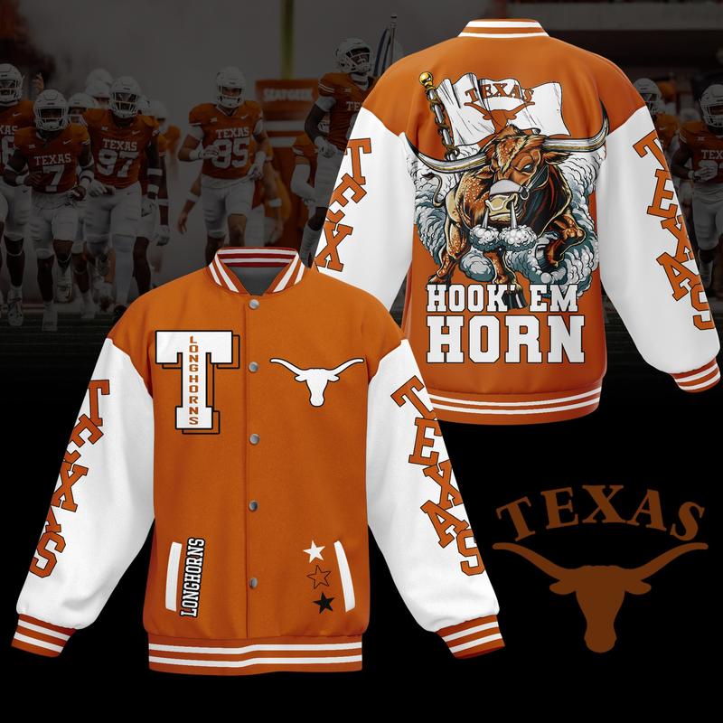 Texas Longhorns NCAA New Bomber Baseball Jacket For Fan,  Baseball Jacket Fashion Outer Hip Hop Sweatshirt