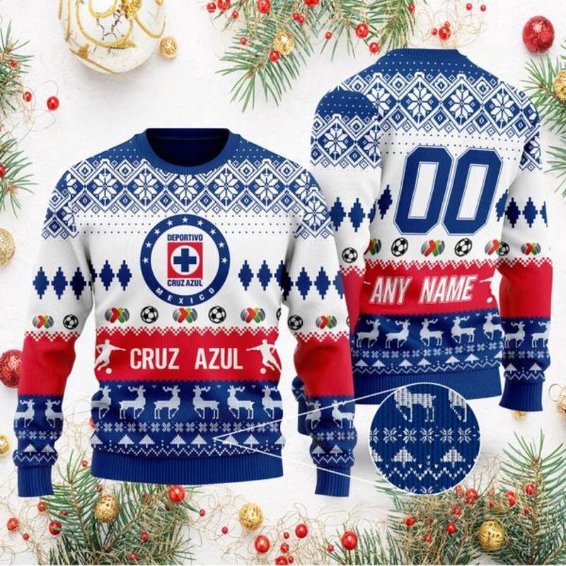 Get Your Personalized Cruz Azul Ugly Sweater V2 - Unique 2021 Concepts with Name & Number Stand out with Specialized Soccer Fan Gear! Classic Fabric