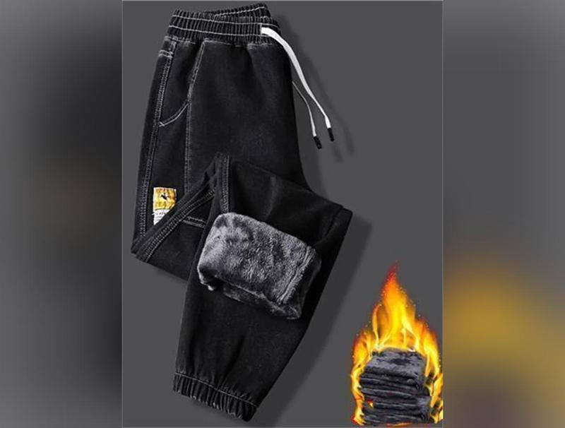 New Men's jeans Winter Fleece Jeans Thick Warm Denim Pants Men Streetwear Black Joggers Harem Jean Thermal Trousersfallclothing