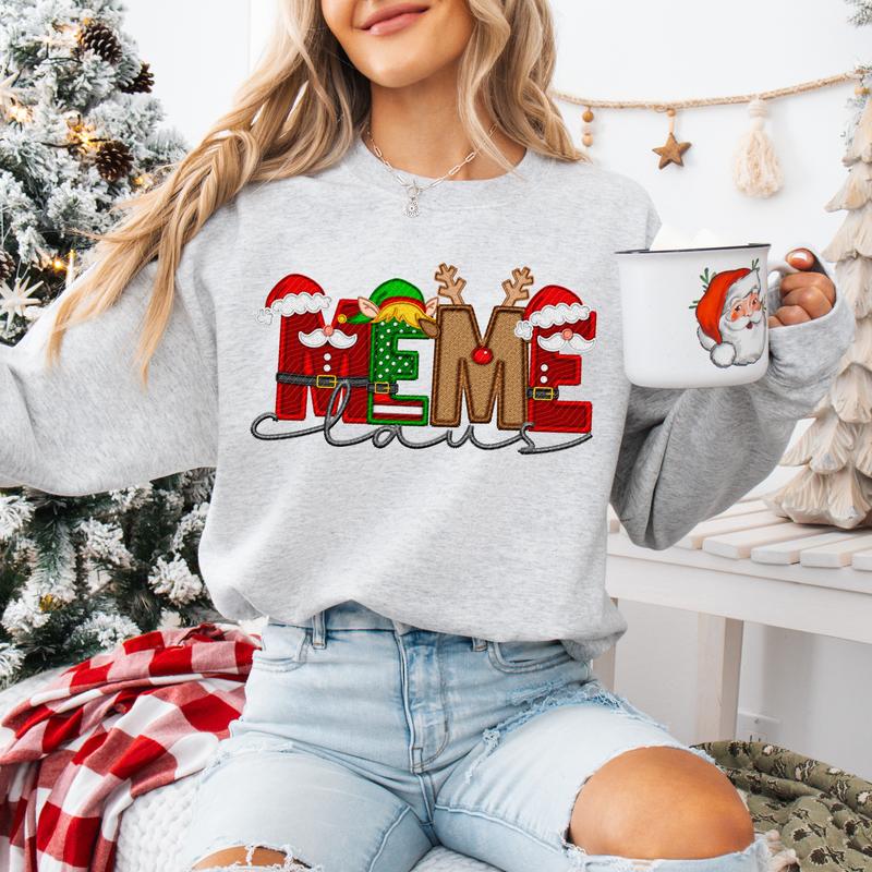 Unisex Size Faux Embroidery Christmas Claus Sweatshirt - Perfect for Everyone!