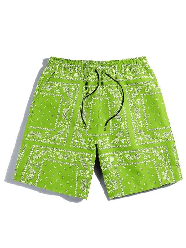 Men's Summer Clothes, All Over Paisley Print Pocket Drawstring Shorts, Shorts for Men, Mens Shorts, Graphic Men Shorts, Men Going Out Outfit, Back To School Beach Shorts, Menswear Drippy Outfits, Lazy School Outfit, Please Order One Size Up