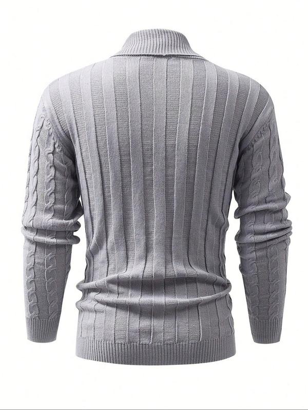 Men's Solid Textured Button Front Drop Shoulder Sweater, Casual Regular Fit Long Sleeve Shawl Collar Jumper for Fall & Winter, Men's Knitwear for Daily Wear