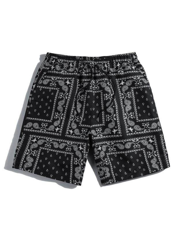 Men's Summer Clothes, All Over Paisley Print Pocket Drawstring Shorts, Shorts for Men, Mens Shorts, Graphic Men Shorts, Men Going Out Outfit, Back To School Beach Shorts, Menswear Drippy Outfits, Lazy School Outfit, Please Order One Size Up