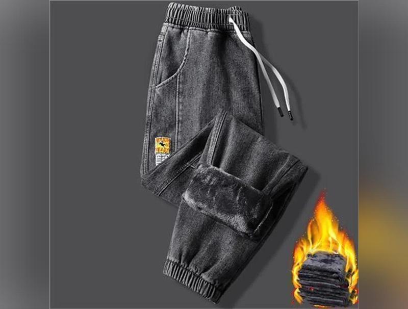 New Men's jeans Winter Fleece Jeans Thick Warm Denim Pants Men Streetwear Black Joggers Harem Jean Thermal Trousersfallclothing