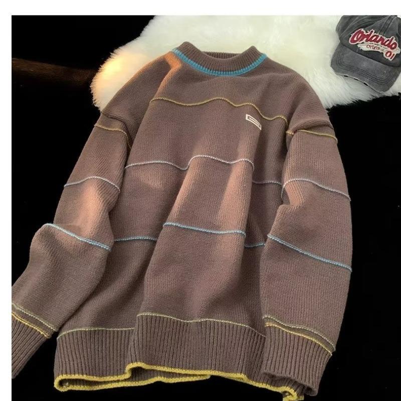 Sweater Men's New Design Niche Cotton Knitwear Retro Pu Shuai Lazy and Loose Pullover Sweater