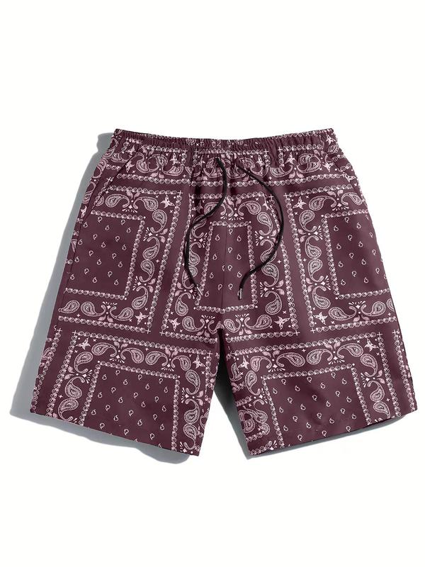 Men's Summer Clothes, All Over Paisley Print Pocket Drawstring Shorts, Shorts for Men, Mens Shorts, Graphic Men Shorts, Men Going Out Outfit, Back To School Beach Shorts, Menswear Drippy Outfits, Lazy School Outfit, Please Order One Size Up