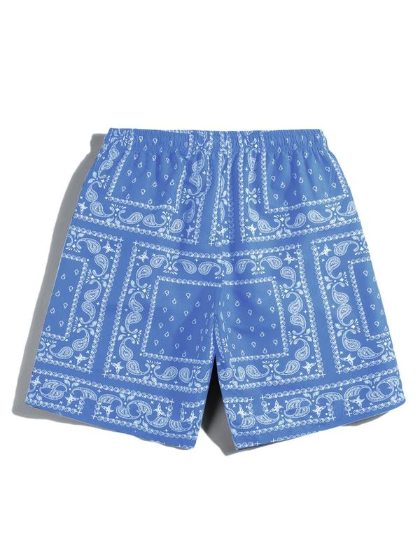 Men's Summer Clothes, All Over Paisley Print Pocket Drawstring Shorts, Shorts for Men, Mens Shorts, Graphic Men Shorts, Men Going Out Outfit, Back To School Beach Shorts, Menswear Drippy Outfits, Lazy School Outfit, Please Order One Size Up