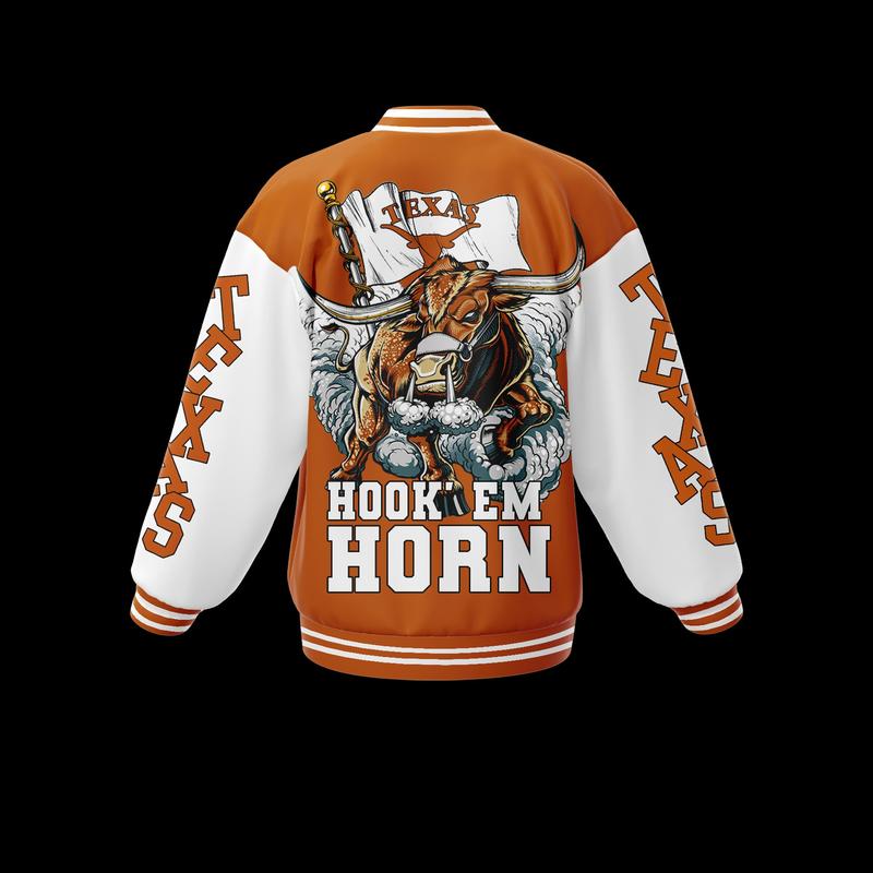 Texas Longhorns NCAA New Bomber Baseball Jacket For Fan,  Baseball Jacket Fashion Outer Hip Hop Sweatshirt