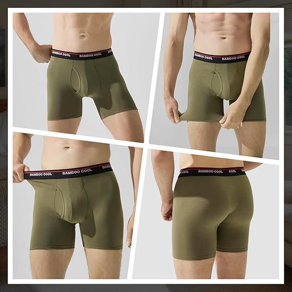 BAMBOO COOL Men's Underwear Boxer Briefs Fly with Built-in 3D Pouch Comfortable Cool Underwear for Men 4 Pack boxerbrief Menswear Beige