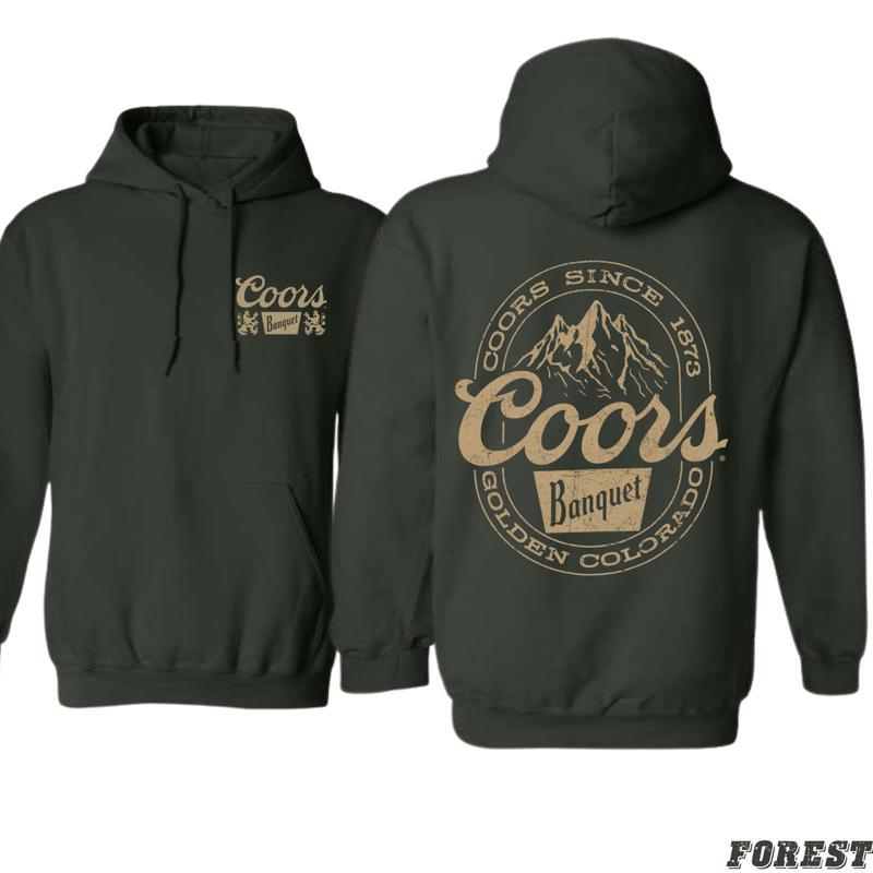 Coors Banquet Mountain Hoodie - Classic Design with Retro Coors Logo and Mountain Emblem for Men - Sweatshirts, Menswear Tops Pullover